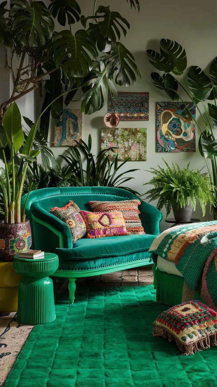 Cozy Boho Bedroom with Green Furnitur