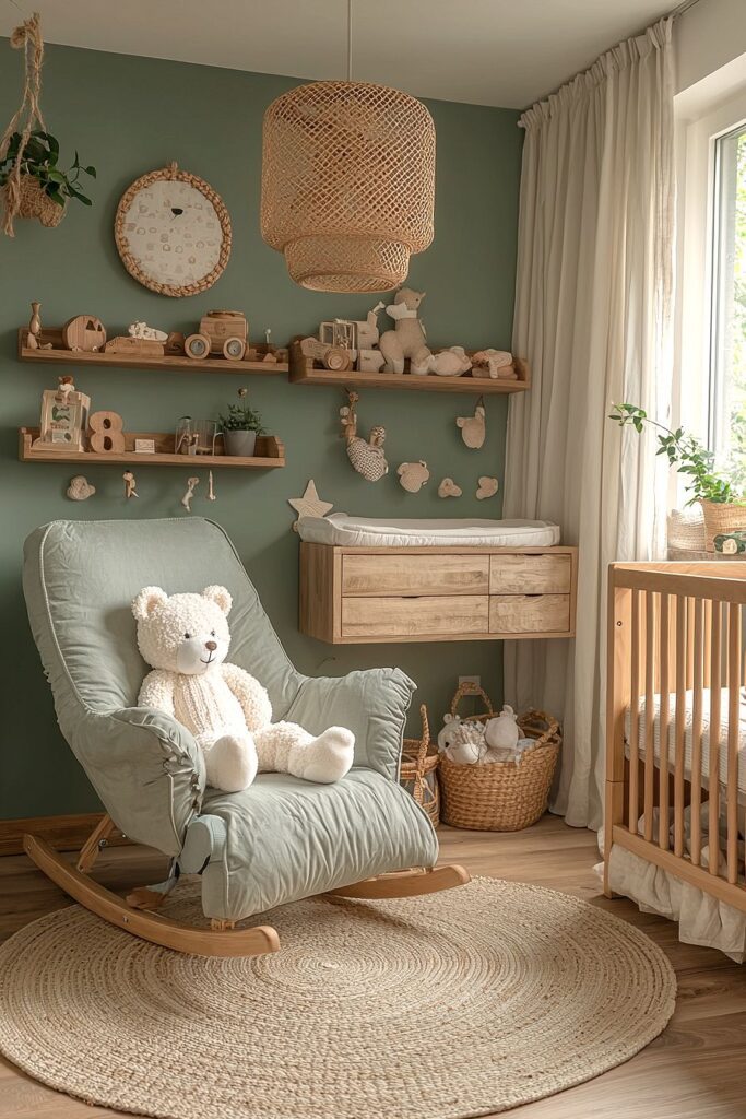 Serene Gender-Neutral Nursery Ideas with Gray Cribs and Olive Accents
