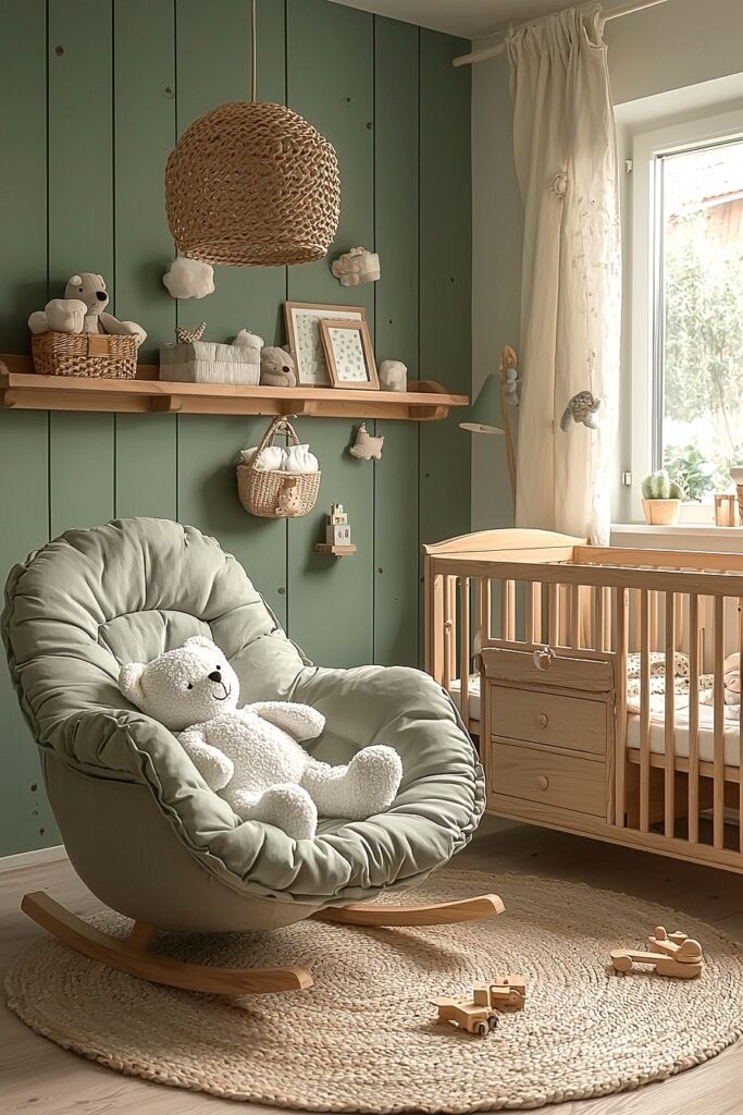 Serene Gender-Neutral Nursery Ideas with Gray Cribs and Olive Accents
