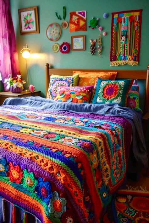 colorful boho bedroom