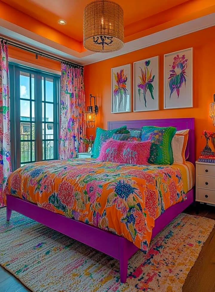orange bedroom boho style
